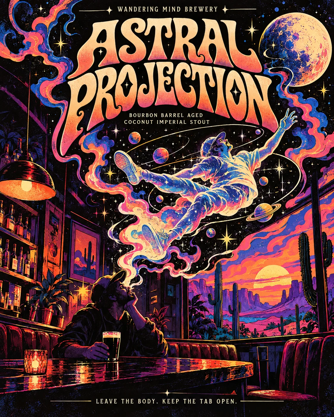 Astral Projection illustrated cosmic bar poster