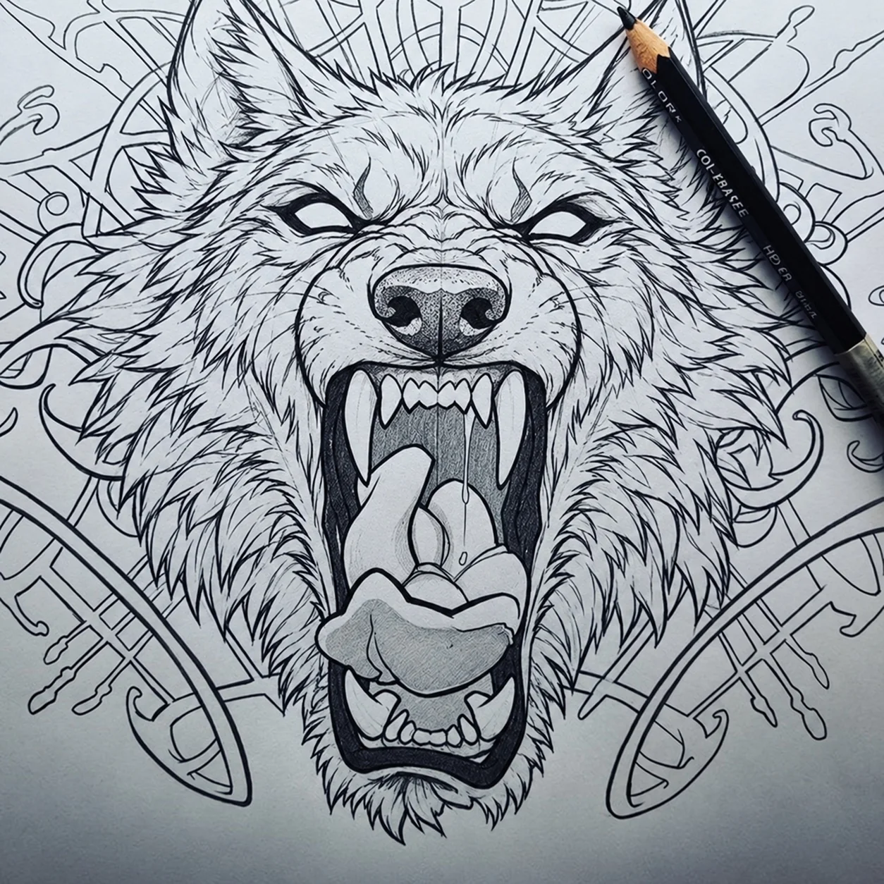 Wolf illustration linework in progress