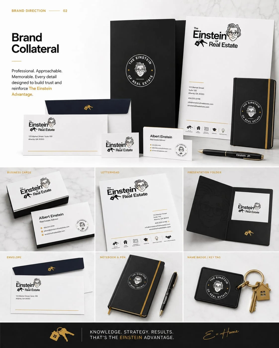 The Einstein of Real Estate branding on stationery and business collateral