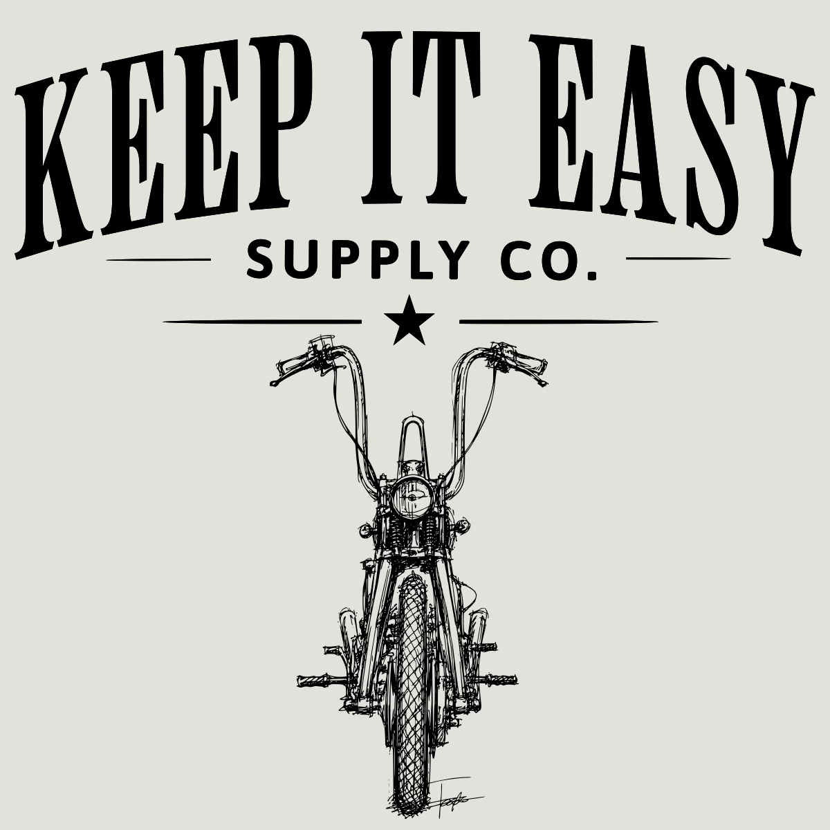 Keep It Easy Supply Co. wordmark with motorcycle illustration