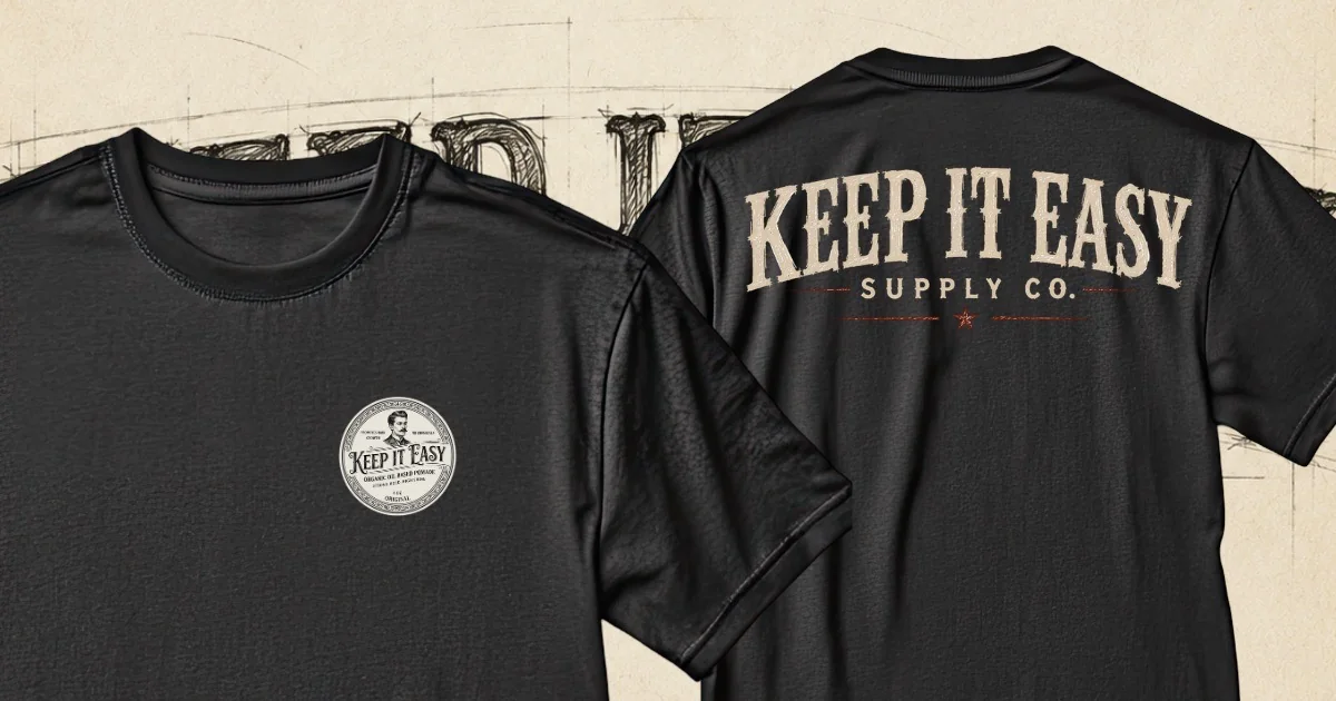Keep It Easy Supply Co. logo and illustrated apparel graphics on black shirts
