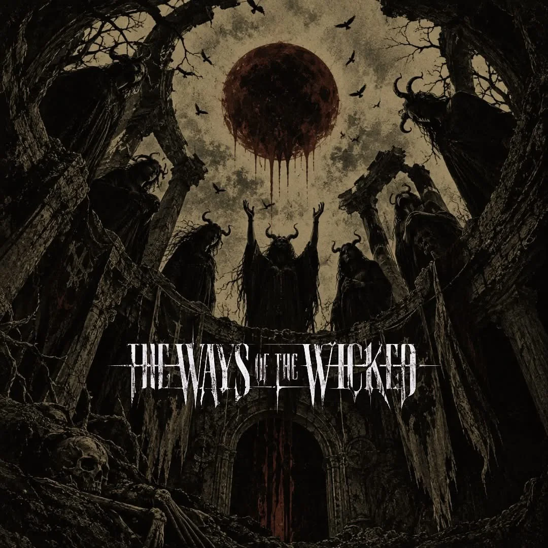 The Ways of the Wicked dark music release cover with a forest and gothic lettering
